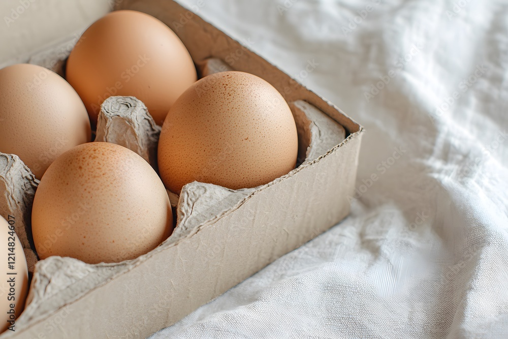 Fresh eggs in a carton and box with shells, yolk, and raw ingredients for cooking or breakfast, isolated on a clean surface Fresh eggs in a carton and box with shells, yolk, and raw ingredients for cooking or breakfast, isolated on a clean surface