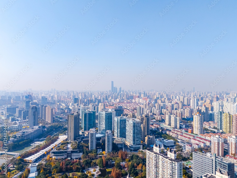 Fototapeta premium Aerial view of residential buildings in downtown Shanghai