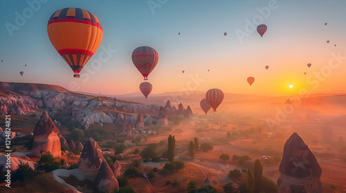 Hot Air Balloons Fly Over a...