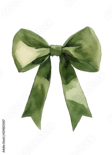 Green gift bow on isolated background. For presentations or design.