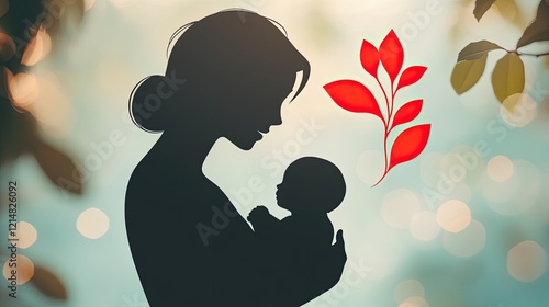 Mother holding baby, nature background, love, card