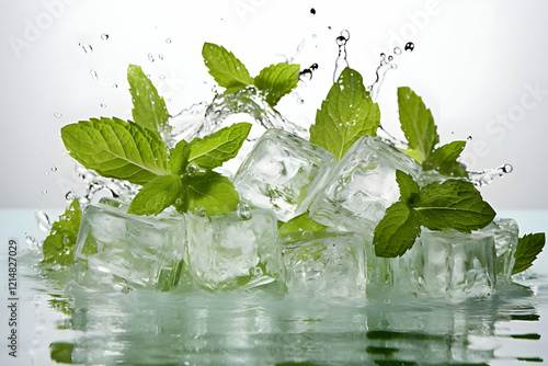 Fresh Mint Leaves Splash wi...