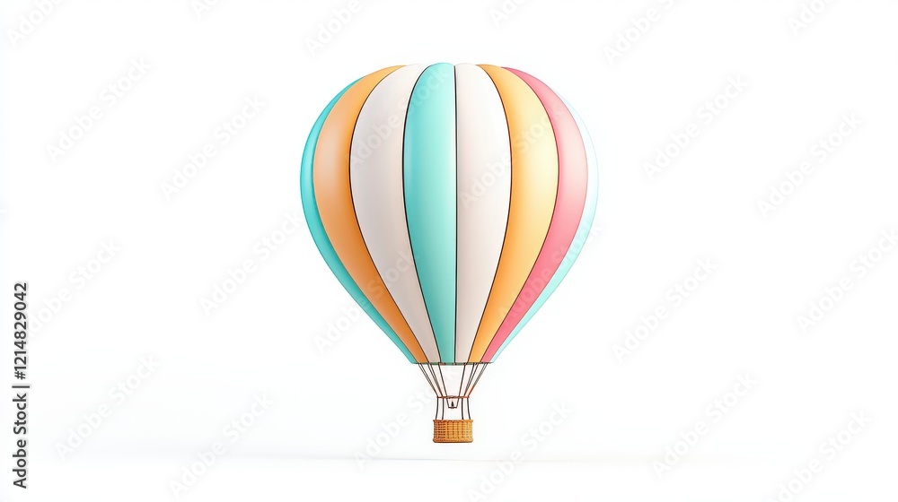 Fototapeta premium A vibrant hot air balloon with colorful stripes against a clean white background, symbolizing adventure and the joy of travel.