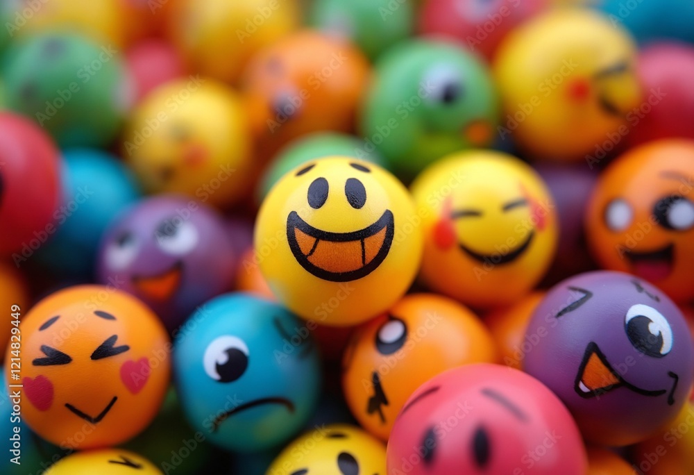 Naklejka premium Colorful close up of diverse emoji balls showcasing a range of emotions for vibrant displays