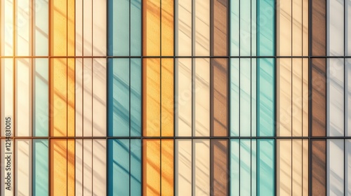 Wallpaper Mural A vibrant modern building facade showcasing colorful glass panels and dynamic shadows, highlighting contemporary architectural design. Torontodigital.ca