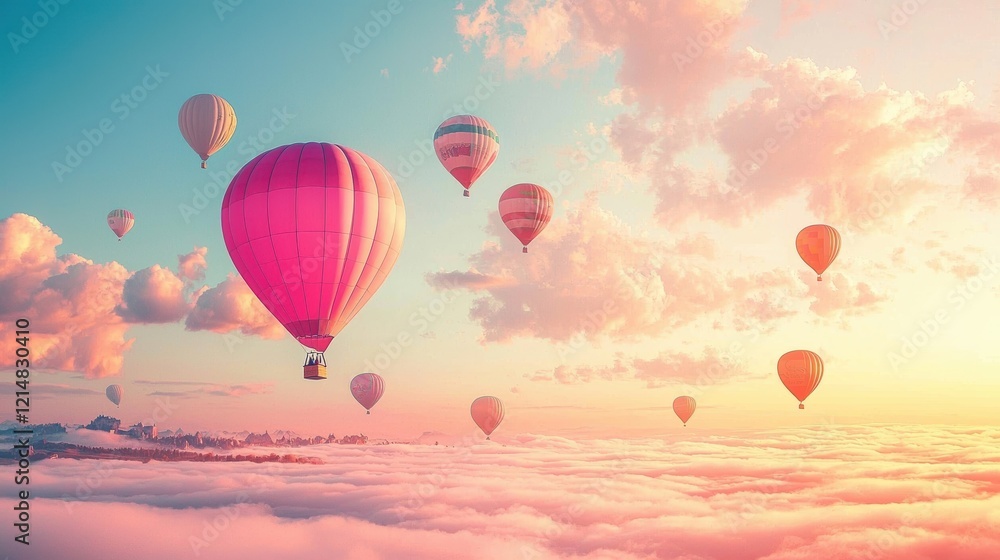 Obraz premium A vibrant display of hot air balloons against a clear blue backdrop.