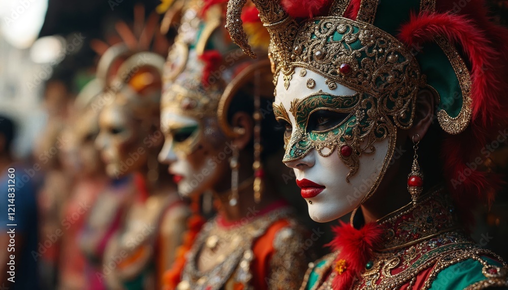 Women in ornate masks and costumes. Concept of carnival, tradition, and mystery. Women in ornate masks and costumes. Concept of carnival, tradition, and mystery.