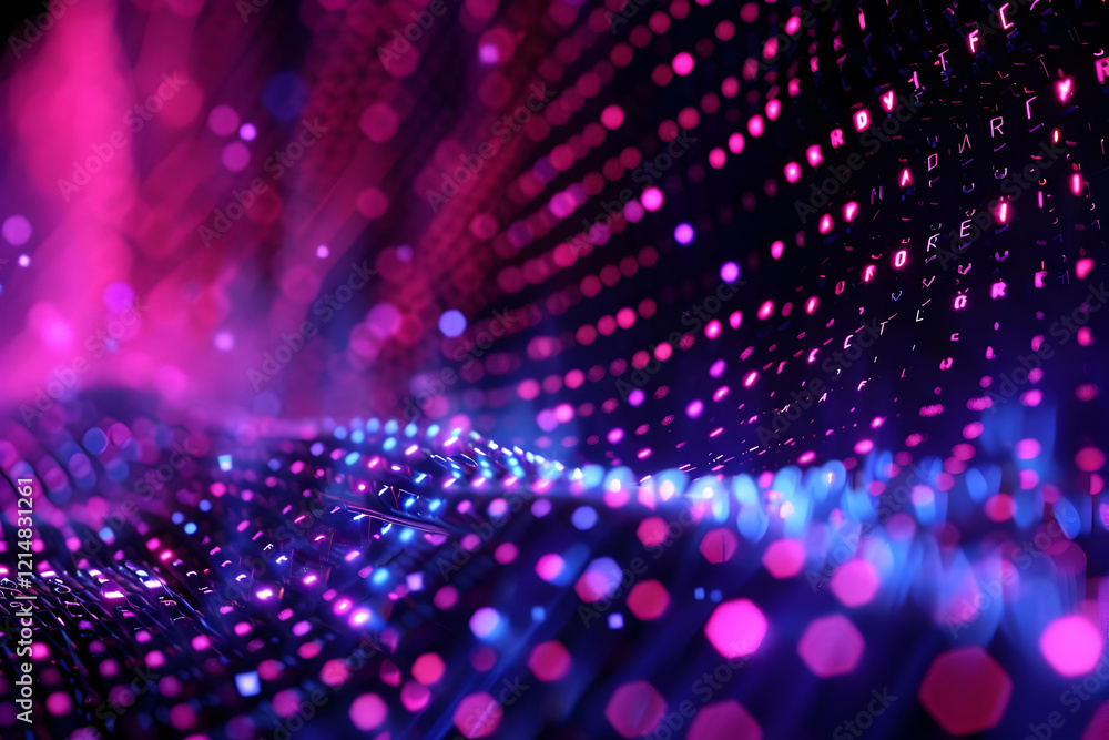 Abstract Keyboard Background Illuminates with Pink and Blue Lights and Floating Letters Abstract Keyboard Background Illuminates with Pink and Blue Lights and Floating Letters
