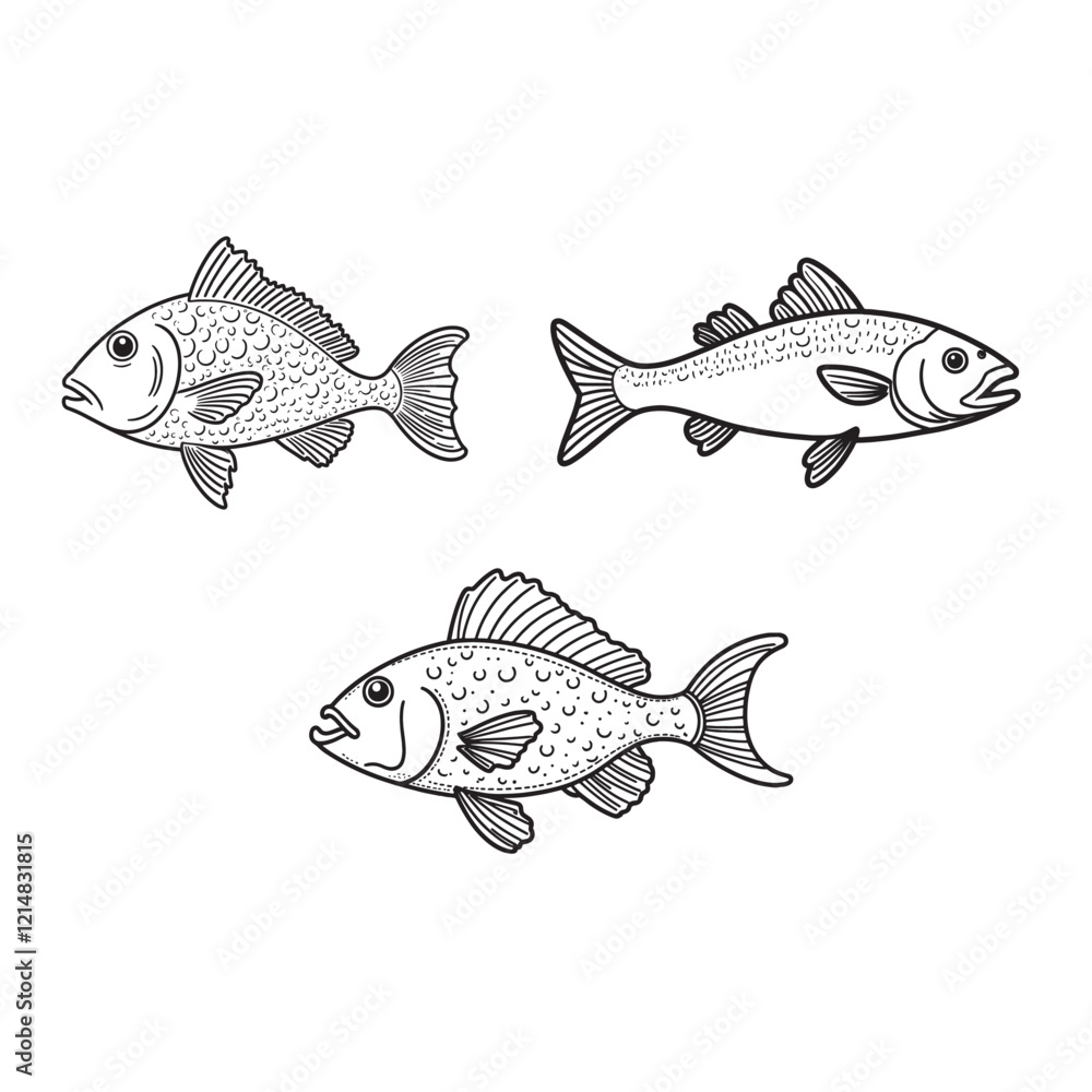 Fototapeta premium Cod fish set line art vector.