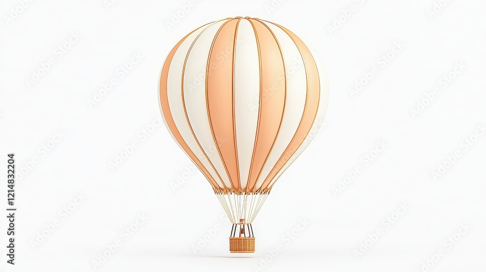 Fototapeta premium A vintage hot air balloon with creamy and golden stripes, symbolizing adventure and freedom in the sky. Perfect for travel and exploration themes.