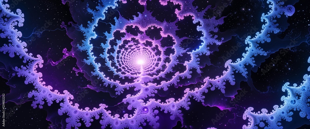 Bright cyan fractal shapes expanding in a dark starry void with hints of purple light illustration background design Bright cyan fractal shapes expanding in a dark starry void with hints of purple light illustration background design