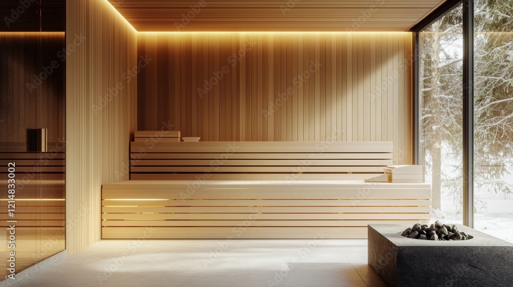 Fototapeta premium Enjoy the simplicity of a dry steam Finnish sauna.