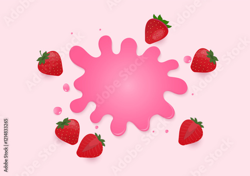 Strawberry juice and red strawberries background
