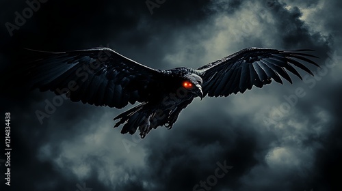 A terrifying vulture demon flying through a dark sky with glowing eyes