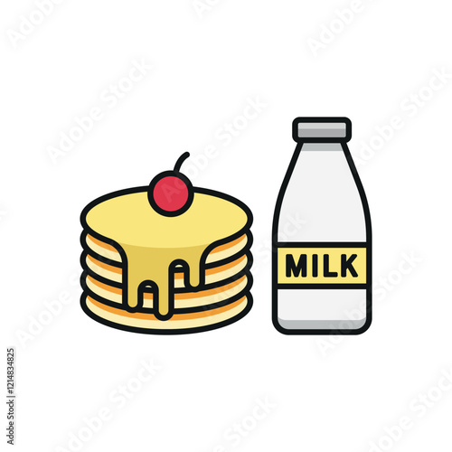 Milk and pancake set food icon featuring a clean and modern design, ideal for breakfast menus, food delivery services, and cafe branding