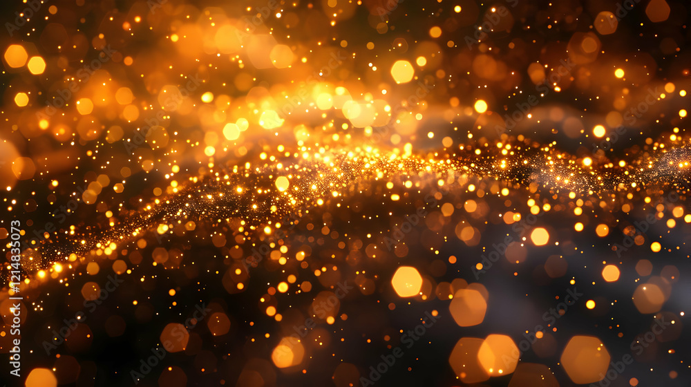 Fototapeta premium Abstract Gold Bokeh Background with Shining Particles and Light Flares Smoothly on Dark Backdrop