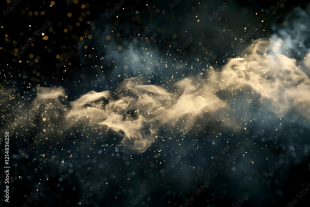 Obraz premium Abstract Background with Golden Particles and Smoke Creates a Mystical Ambiance