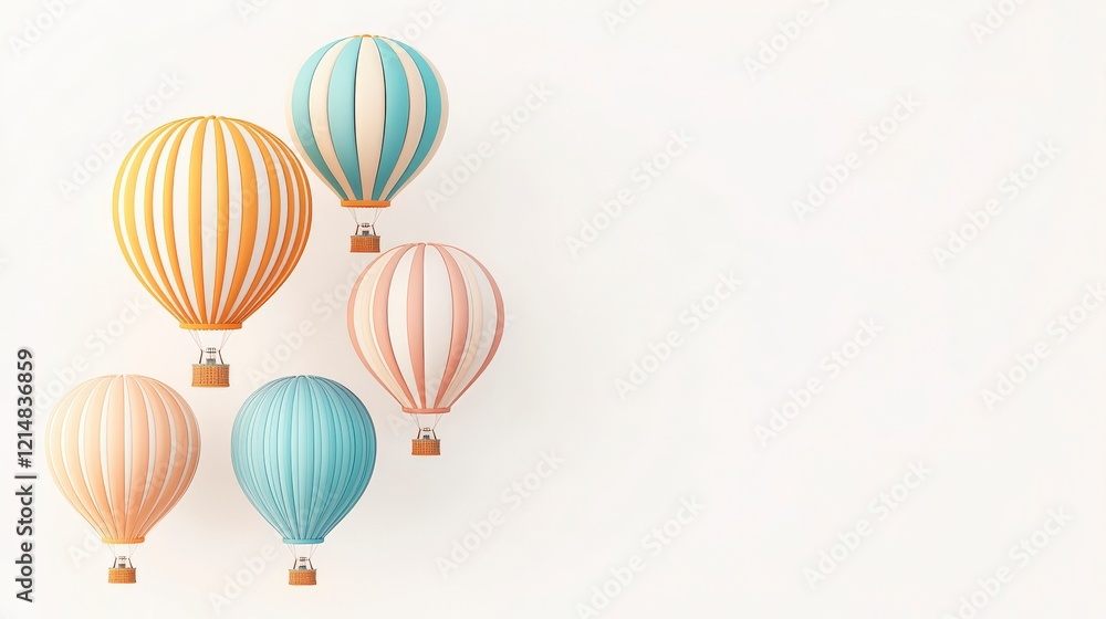 Obraz premium Colorful hot air balloons floating gracefully against a soft background, representing adventure and a sense of freedom in the skies.