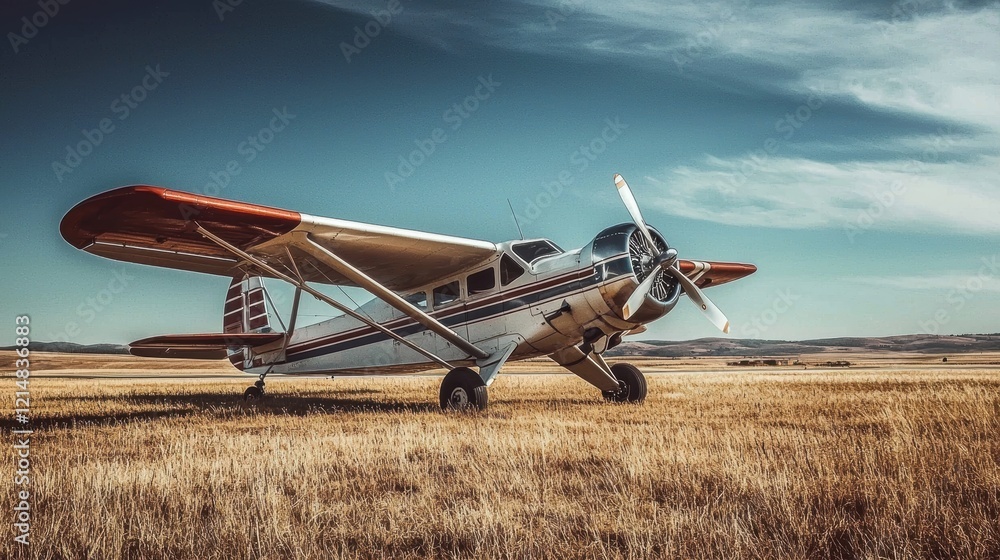 Classic aircraft showcases beauty against a clear sky. Classic aircraft showcases beauty against a clear sky.