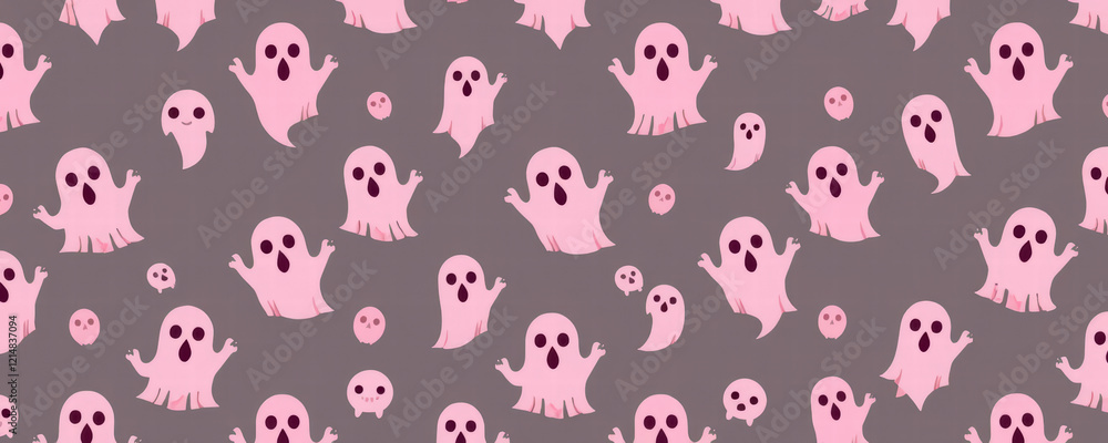 Fototapeta premium Cute Pink Halloween Ghost Seamless Pattern for Kids and Home Decor Projects