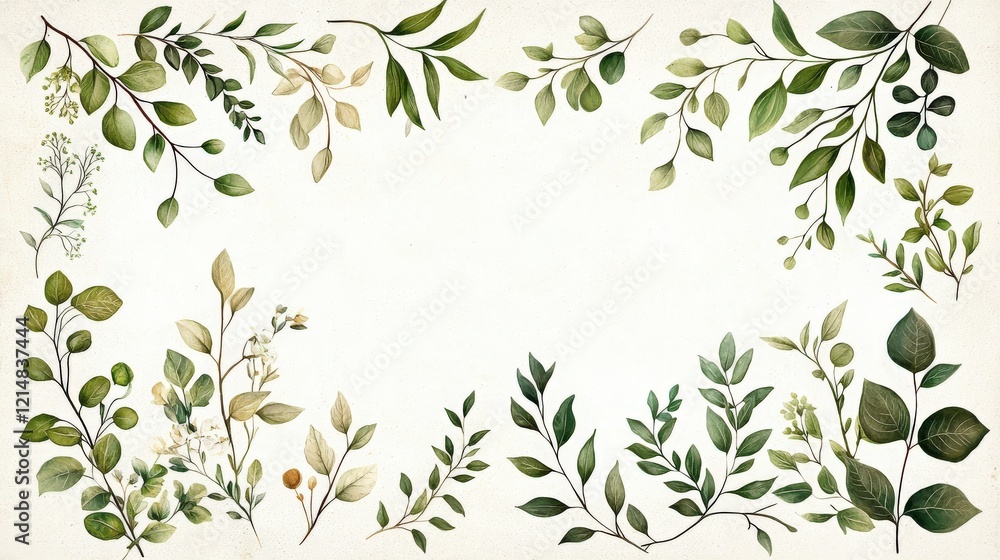 Elegant illustration of various green leaves arranged beautifully, perfect for nature-themed projects and backgrounds, evoking tranquility and harmony. Elegant illustration of various green leaves arranged beautifully, perfect for nature-themed projects and backgrounds, evoking tranquility and harmony.