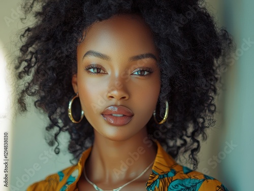 Beauty black skin woman African Ethnic female face. Young african american model with long afro hair. Luxury model
