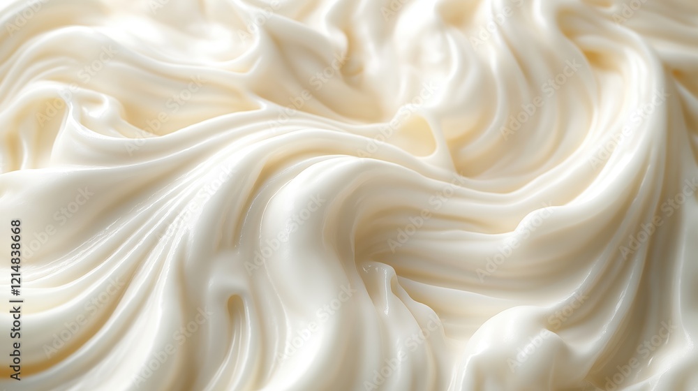 Close-up view of creamy vanilla yogurt. Smooth texture with flowing swirls. Natural product. Healthy dairy alternative. Looks fresh, delicious. Perfect for food beauty products. Natural beauty Close-up view of creamy vanilla yogurt. Smooth texture with flowing swirls. Natural product. Healthy dairy alternative. Looks fresh, delicious. Perfect for food beauty products. Natural beauty