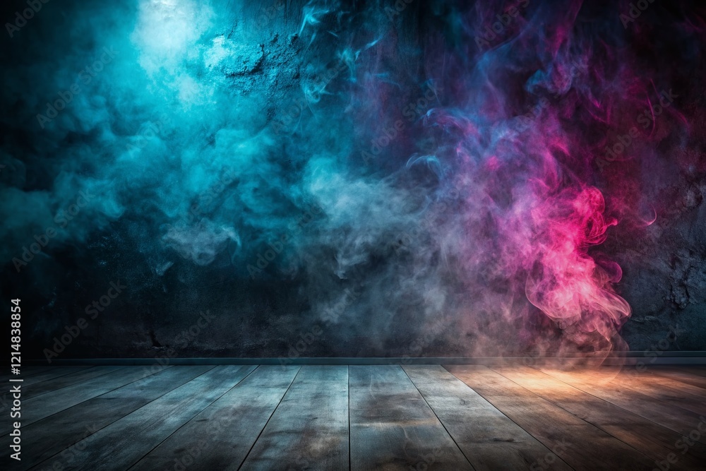 Dark Abstract Cement Wall Background with Smoke, Studio Room, High Depth of Field for Product Display Dark Abstract Cement Wall Background with Smoke, Studio Room, High Depth of Field for Product Display