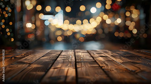 Empty Wooden Table Top with...