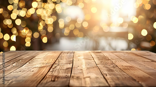Empty Wooden Table Top With...