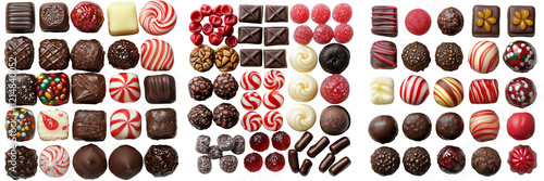 Assorted gourmet chocolates and candies , isolated on white or transparent background.