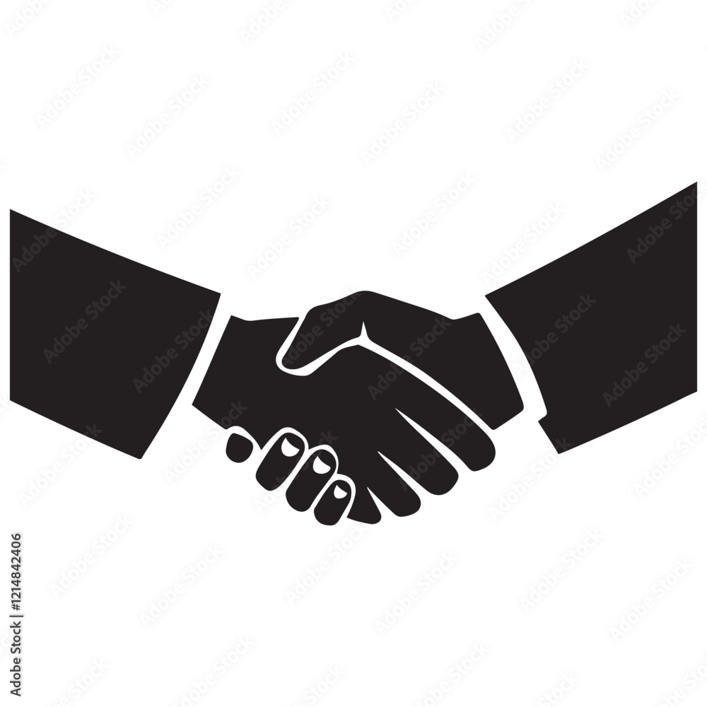 A silhouette vector illustration of a simple handshake icon on a white background A silhouette vector illustration of a simple handshake icon on a white background