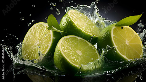Fresh Limes Splash into Wat...
