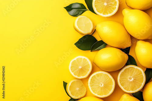 Fresh lemons and slices wit...
