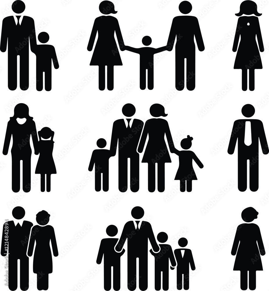 family icon set over white background, silhouette style, vector illustration. family icon set over white background, silhouette style, vector illustration.