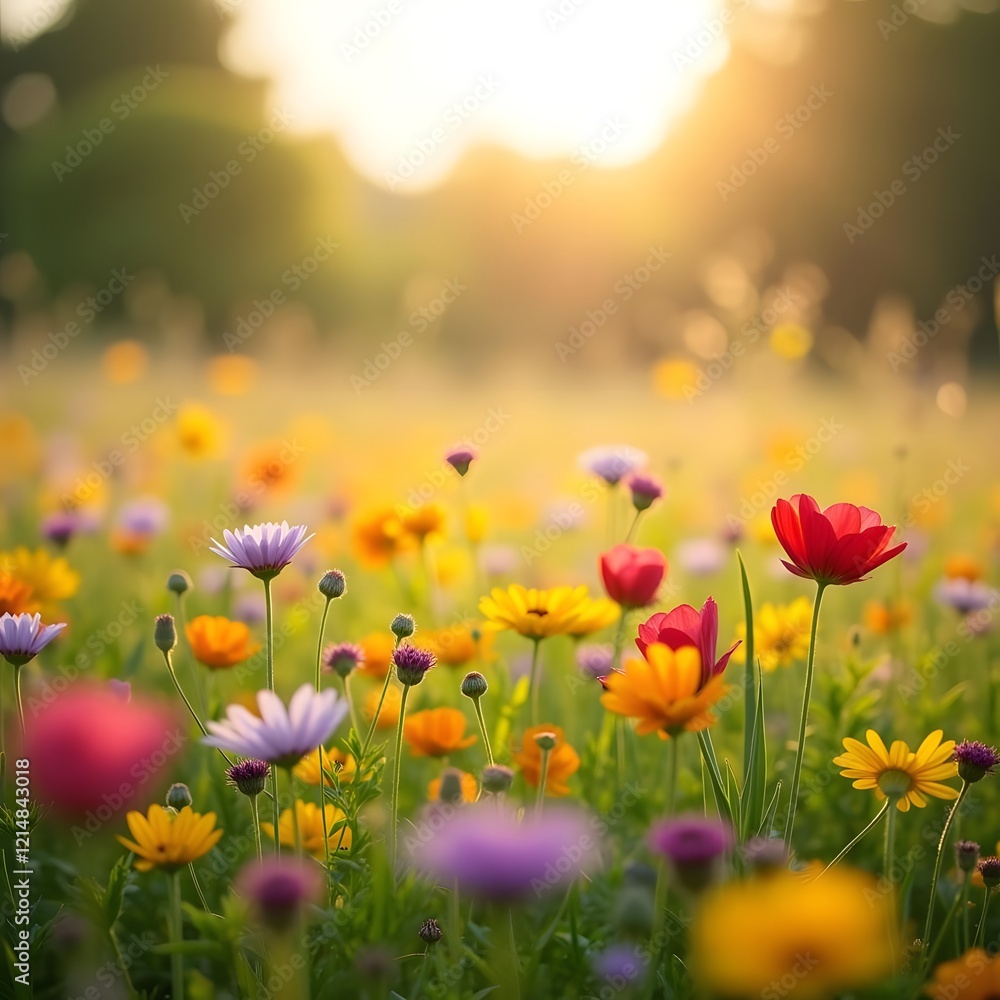 Sun-Kissed Meadow Captivating Blur of Diverse Wildflowers Sun-Kissed Meadow Captivating Blur of Diverse Wildflowers