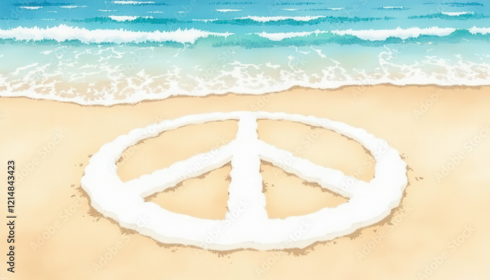 Fototapeta premium Beach with Peace Symbol for World Peace Day Blogs and Events