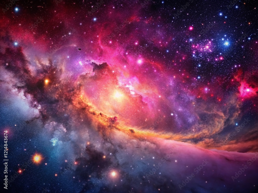 Naklejka premium Dark Pink & Gray Galaxy Panorama: Stellar Nebula Cosmic Background Stock Photo