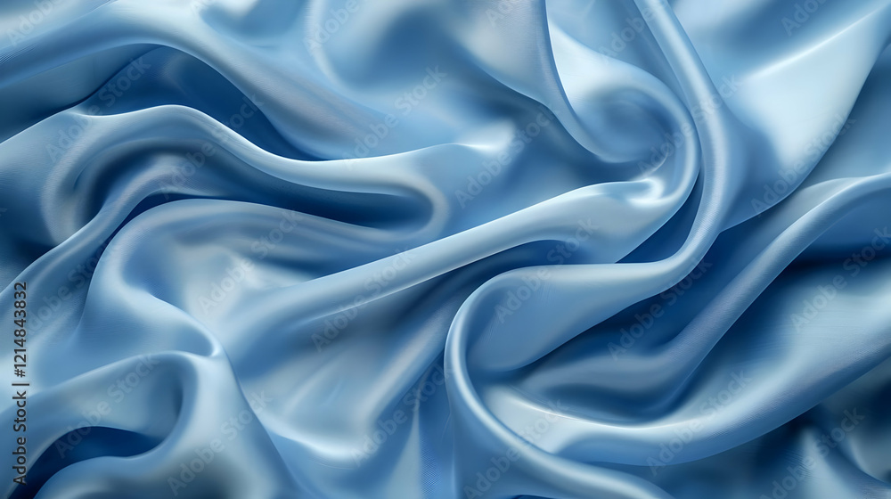 Fototapeta premium Flowing Blue Silk Fabric Forms Elegant Waves Smoothly