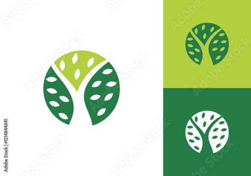leaf tree with circle logo design. simple creative caring for the environment nature symbol vector graphic
