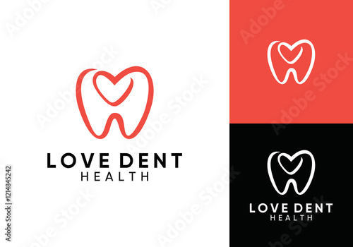 love dental logo. creative line art tooth health care vector graphic design