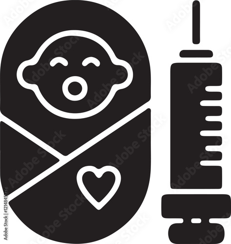 illustration of a newborn baby icon receiving an immunization injection