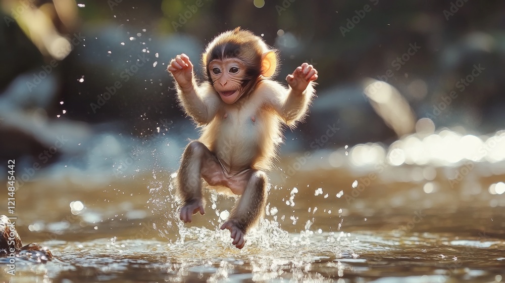 Two baby Japanese monkeys play with each other in Arashiyama, Kyoto Two baby Japanese monkeys play with each other in Arashiyama, Kyoto