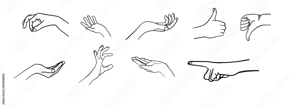 Fototapeta premium Hand pointer Sketch icon set. click icon. Variations of hand actions.