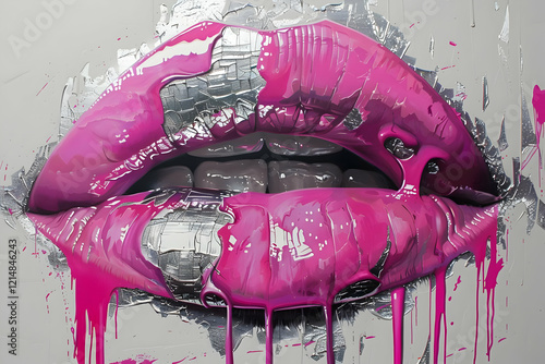 Pink and Silver Lips Drippi...