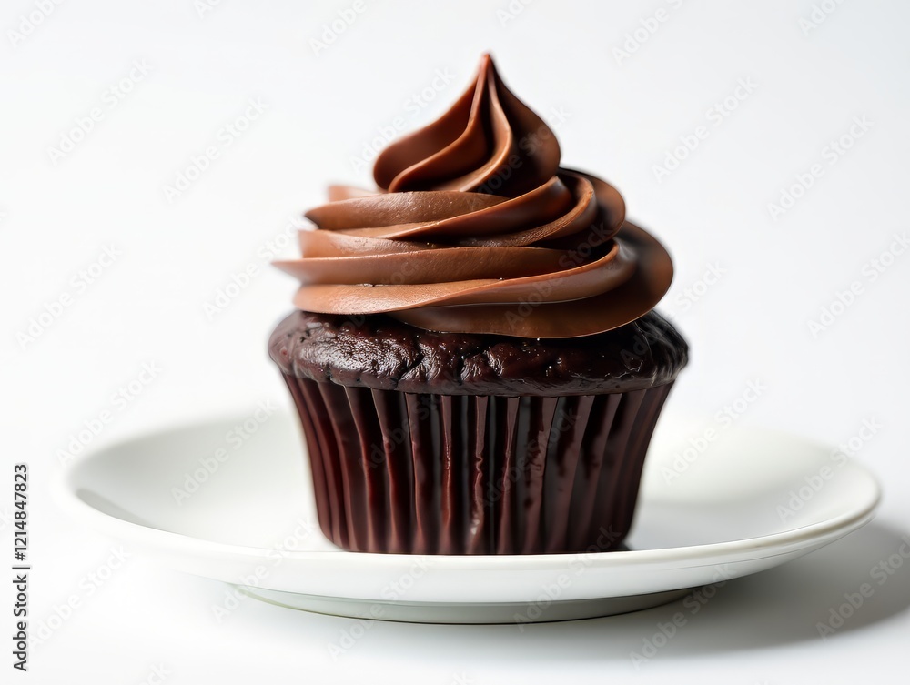 Delectable Chocolate Cupcake on White Plate - High Resolution Delectable Chocolate Cupcake on White Plate - High Resolution