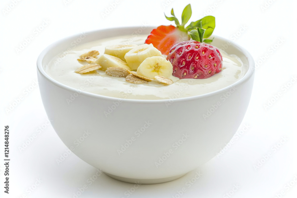 Creamy yogurt bowl topped with banana, strawberry, and oats, perfect for healthy breakfast or snack. Enjoy fresh flavors and nutritious ingredients Creamy yogurt bowl topped with banana, strawberry, and oats, perfect for healthy breakfast or snack. Enjoy fresh flavors and nutritious ingredients