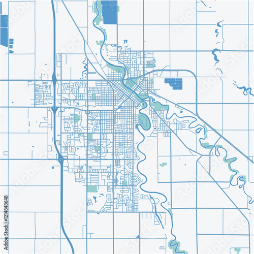 Map of Great Forks in North Dakota in a professional blue style. Contains layered vector with roads water, parks, etc. photo