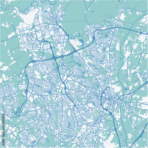 Map of Fayetteville in North Carolina in a professional blue style. Contains layered vector with roads water, parks, etc. photo