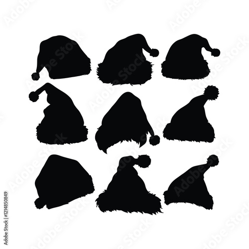 Doodle Santa Hats Silhouette set Clipart on a white Background